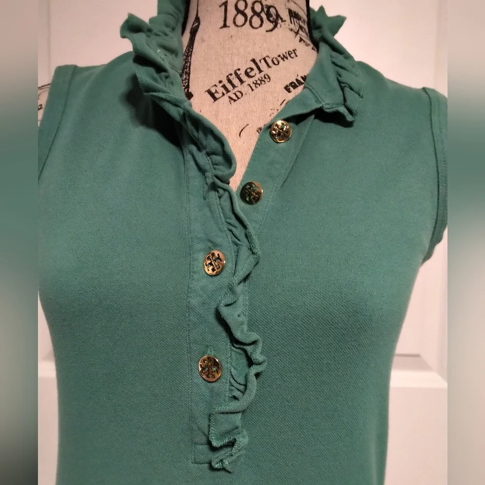 Tory Burch Teal Sleeveless Ruffle Blouse